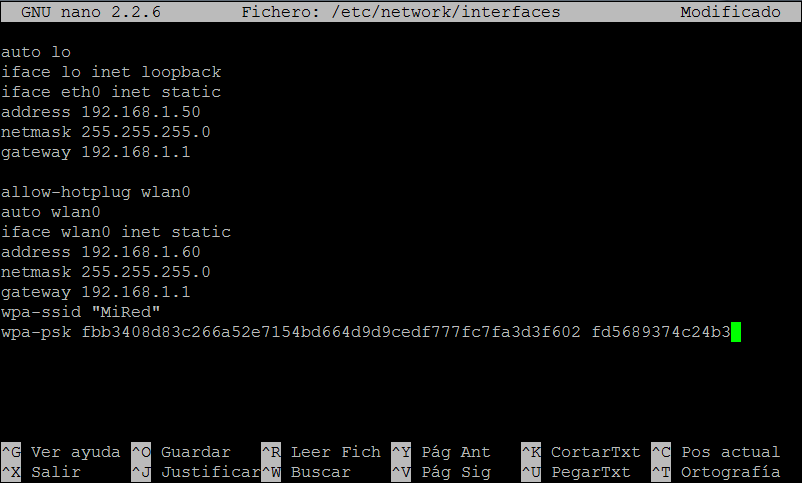 Contenido del fichero /etc/network/interfaces Contenido del fichero /etc/network/interfaces